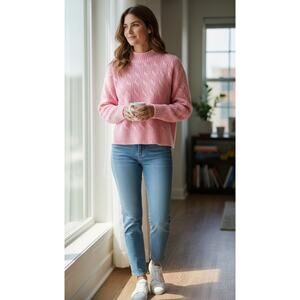 J. Crew Cotton Blend Cable Knit Mock Neck Sweater Bright Peppermint Size‎ Small